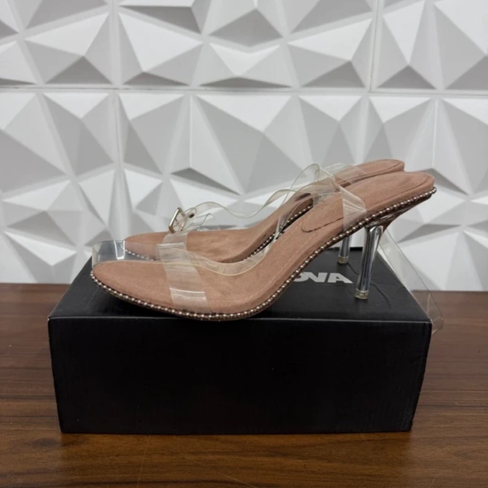 Fashion Nova Clear Strap Heels with Silver Accents